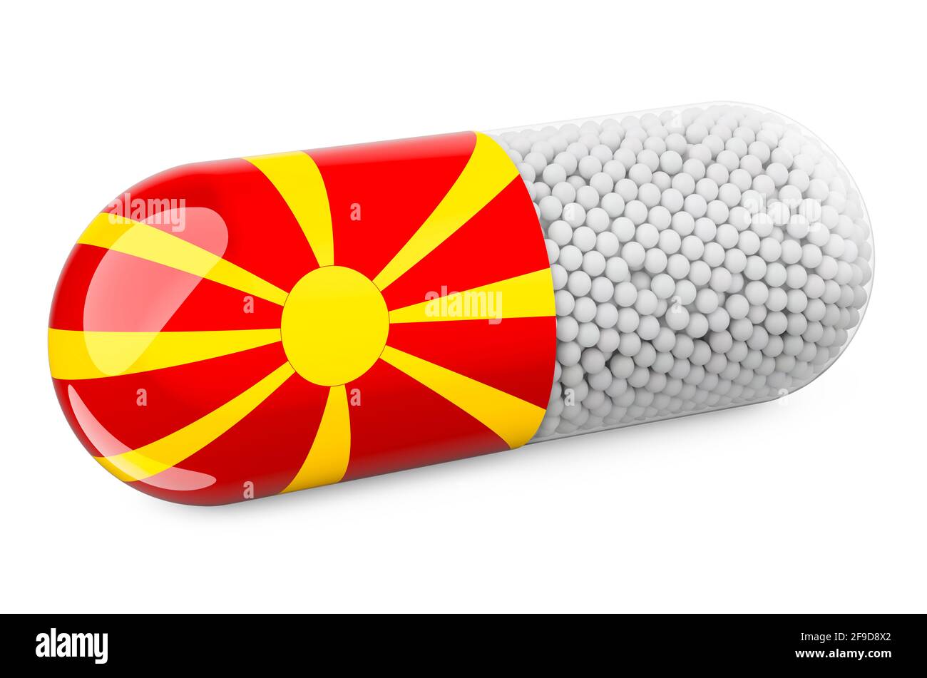 Pill capsule with Macedonian flag. Healthcare in Macedonia concept. 3D