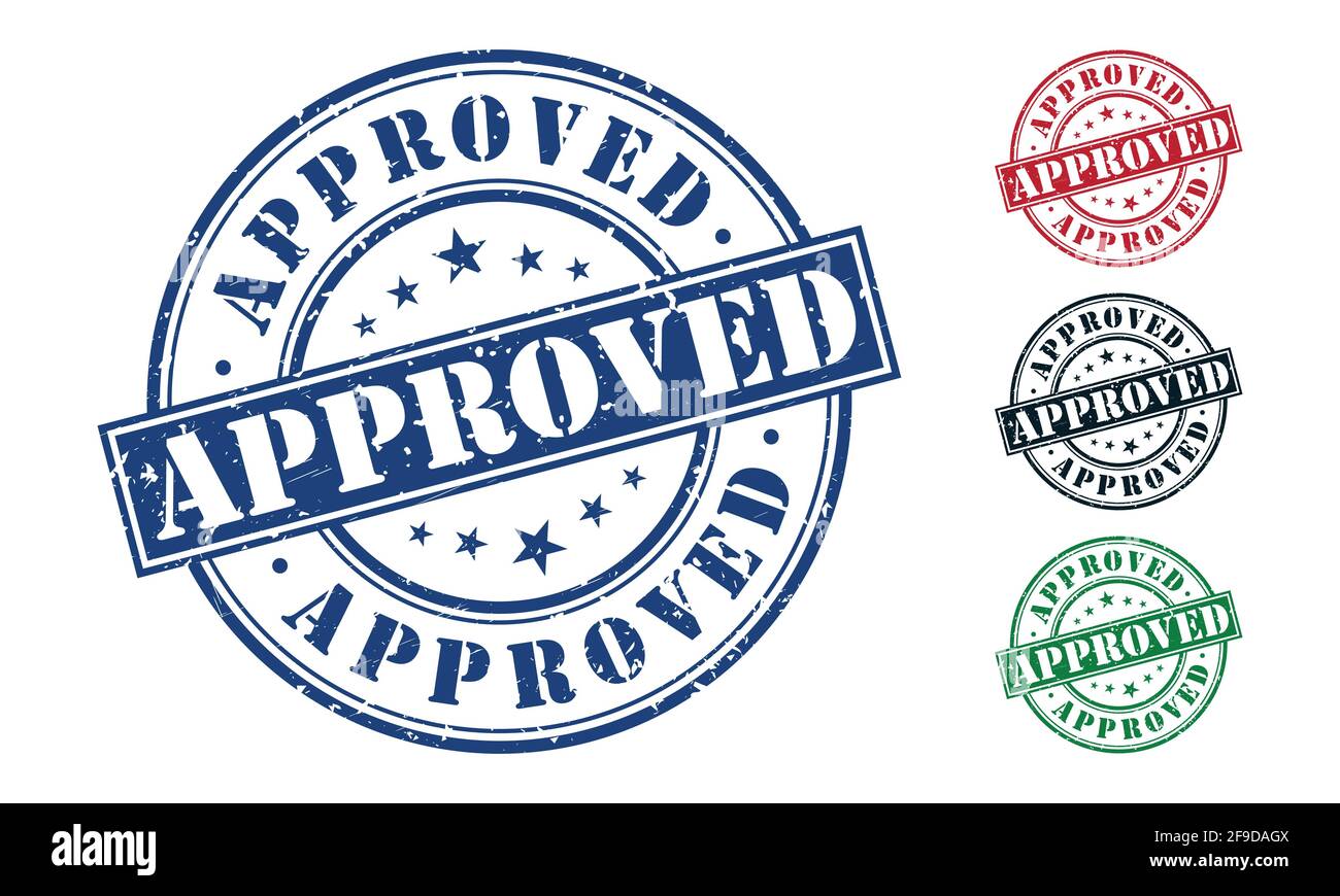 Approved Rubber Stamp around Grunje on White Background. Approved Sign Design Template. Stock Vector