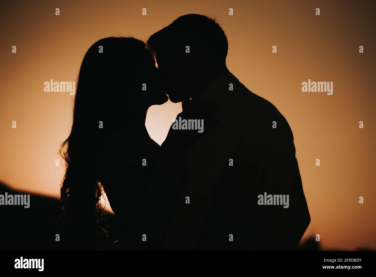Silhouette shot of a couple kissing Stock Photo - Alamy