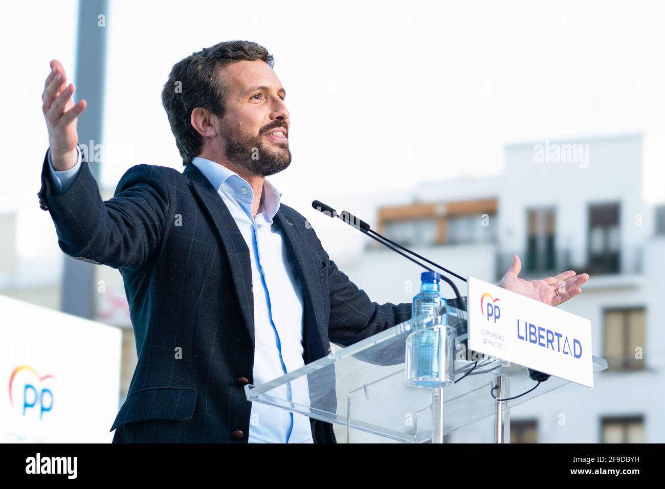 Madrid, Spain. 17th Apr, 2021. The president of the PP, Pablo Casado speaks during during a political rally for the upcoming Madrid elections. (Photo by Oscar Fuentes/SOPA Images/Sipa USA) Credit: Sipa USA/Alamy Live News Stock Photo
