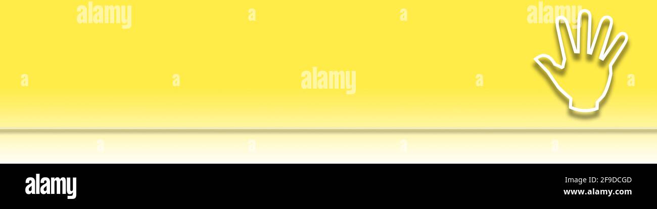 A gradient yellow background with the white icon of a hand on the right ...