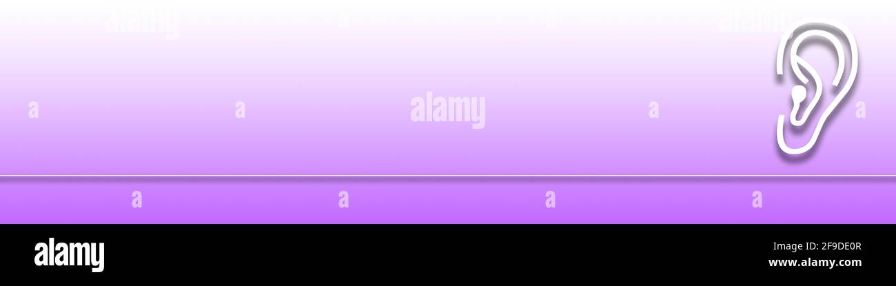 A gradient purple background with the white icon of an ear on the right ...