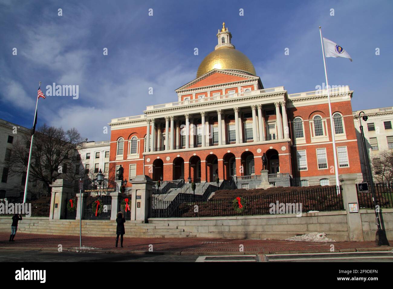 The Massachusetts State House is a popular stop along the Freedom Trail in Boston, Massachusetts December 22, 2019 in Boston, Massachusetts Stock Photo