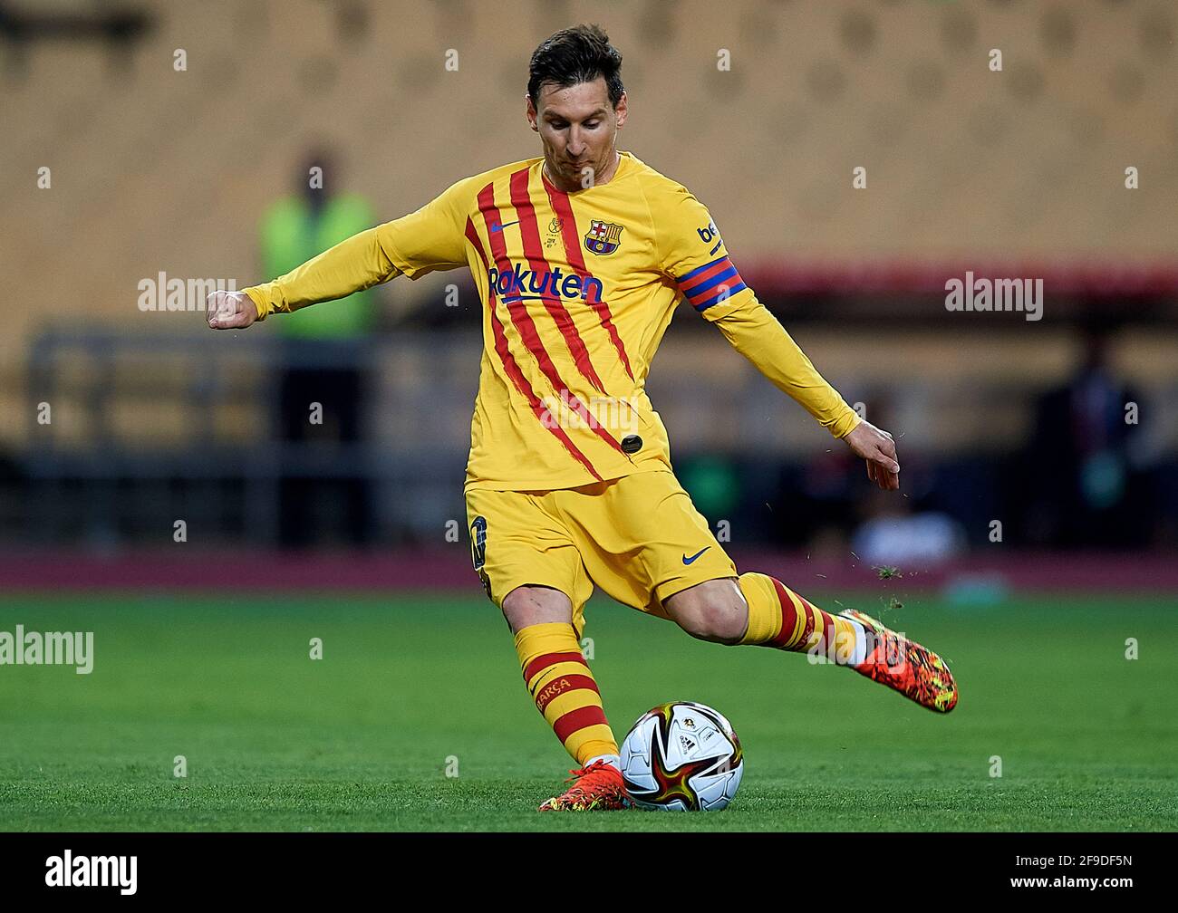 Seville, Spain. 17th Apr, 2021. Lionel Messi of FC Barcelona competes during the 2020-21 season Spanish King's Cup final match between Athletic Bilbao and FC Barcelona in Seville, Spain, on April 17, 2021. Credit: Pablo Morano/Xinhua/Alamy Live News Stock Photo