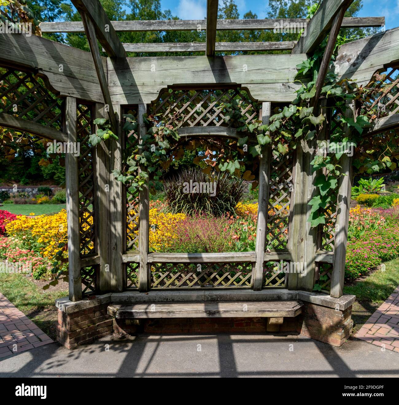 A seating area in a garden gazebo Stock Photo