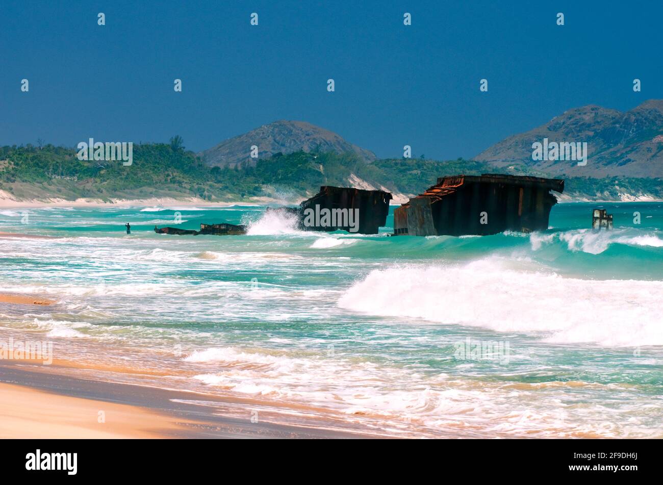 Bay of Wrecks in located near the town of Fort Dauphin, which is the capital of the Anosy region, located in the South East of Madagascar. Stock Photo