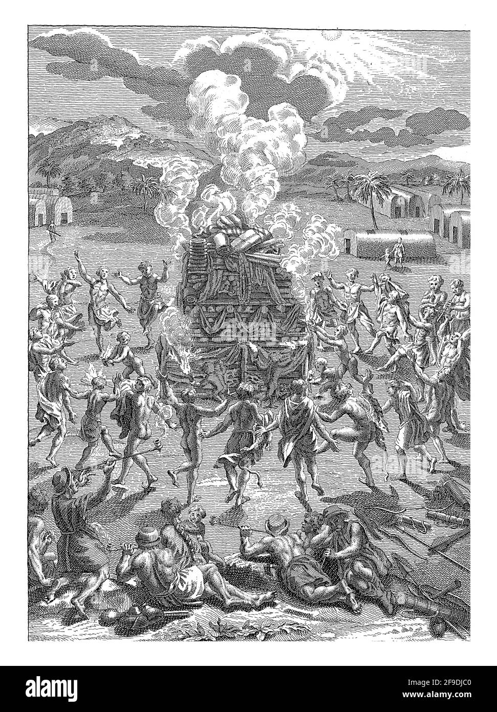 Canadians make sacrifice in honor of Quitchi Manitou, Jan Lucas van der Beek, after Bernard Picart, 1763 - 1818 Stock Photo