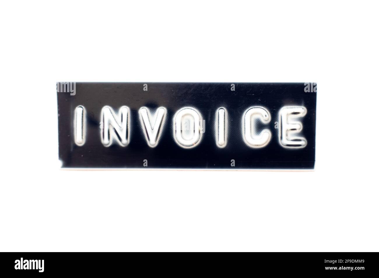 Embossed letter in word invoice on black banner with white background