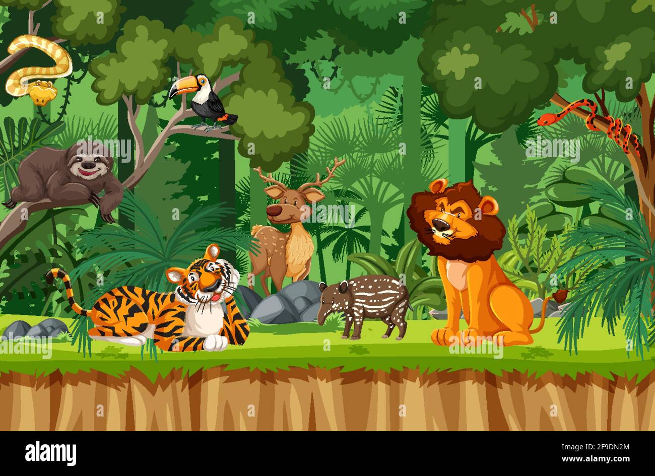 Wild animal cartoon character in the forest scene illustration Stock Vector  Image & Art - Alamy