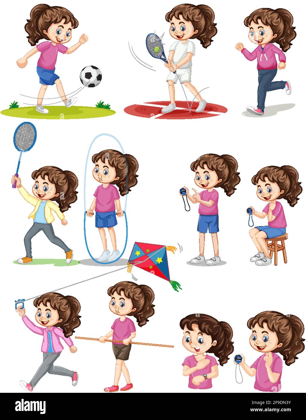 Set of girl doing different types of sports illustration Stock Vector
