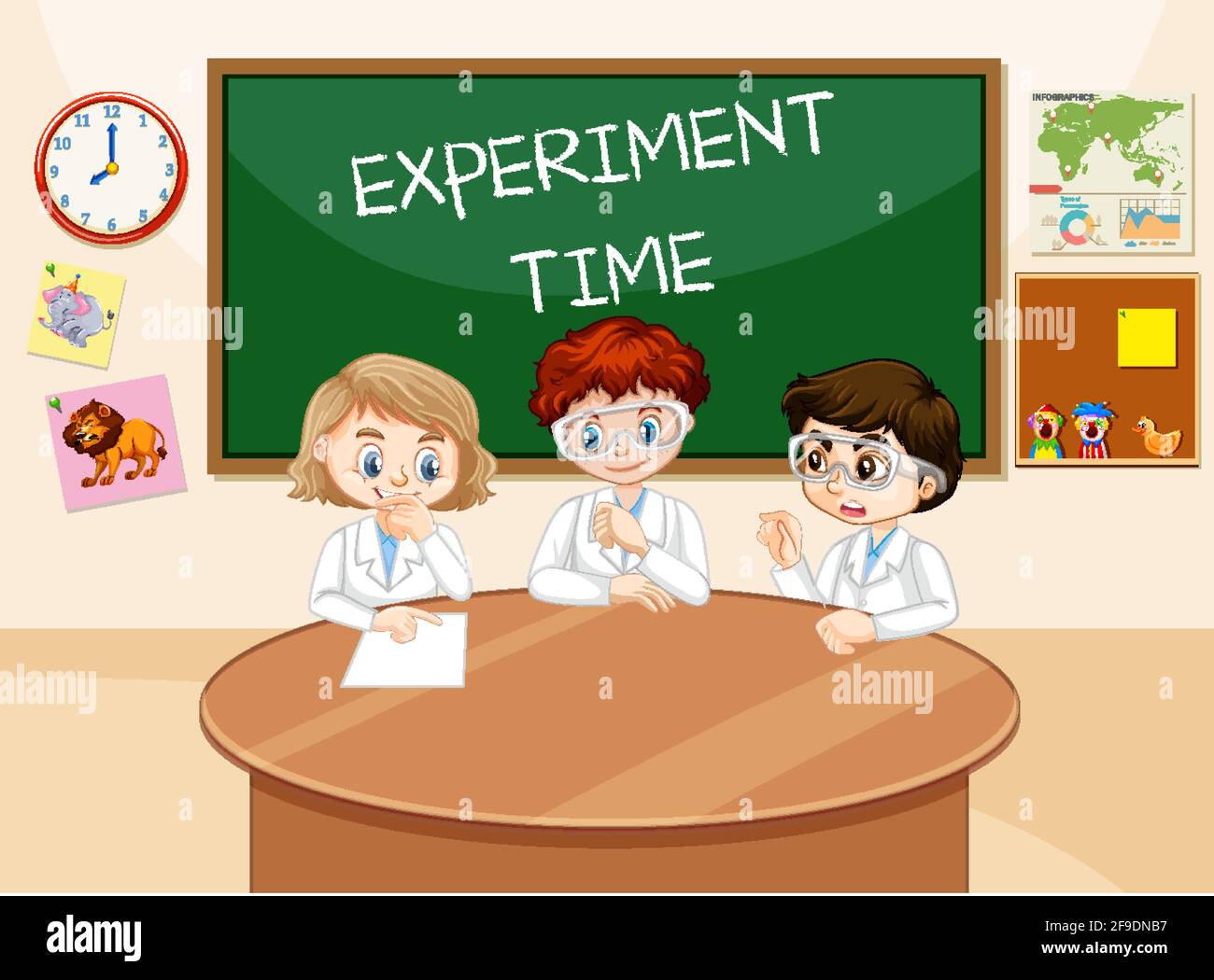 Classroom scene with students wearing laboratory gown illustration ...