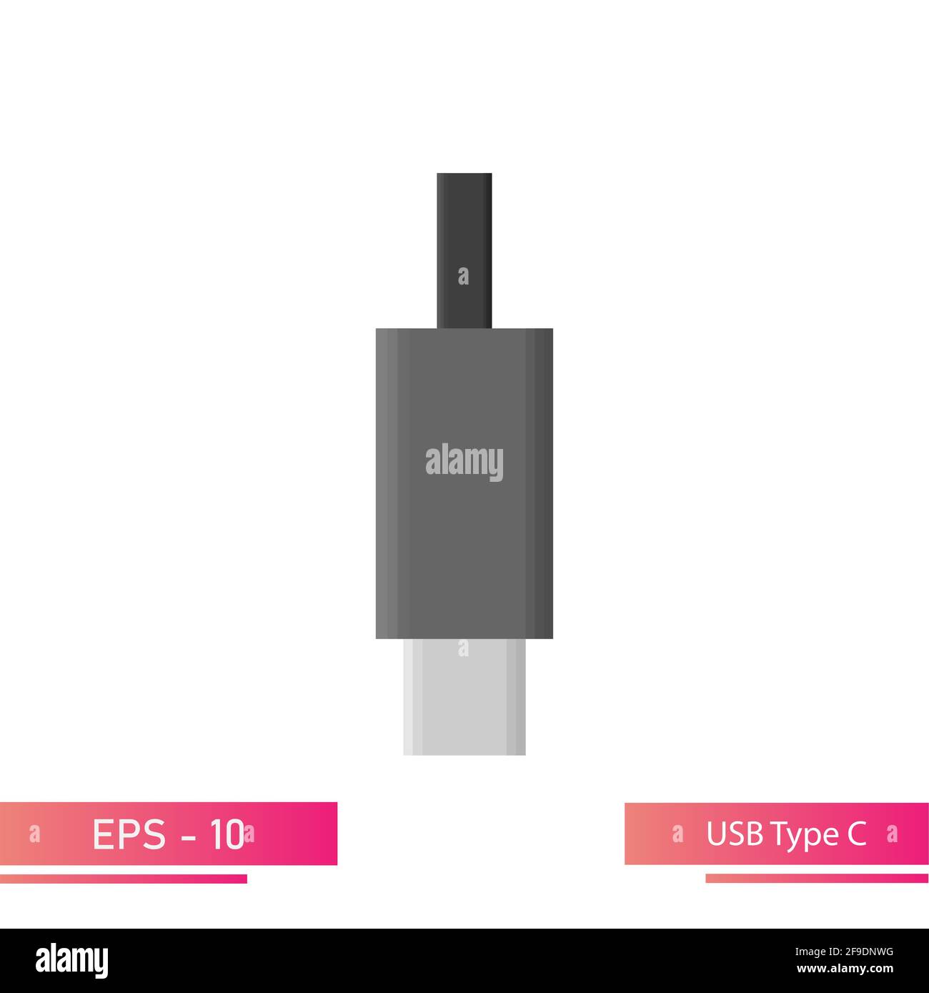 USB type C-gray color in a realistic design. On a white background. Flat vector illustration. Stock Vector