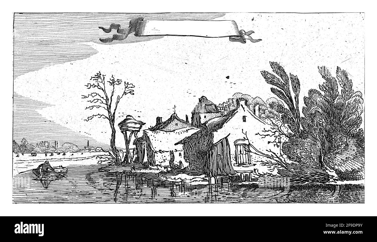 Farm with dovecote on a river, Esaias van de Velde, 1610 - 1650 Stock Photo