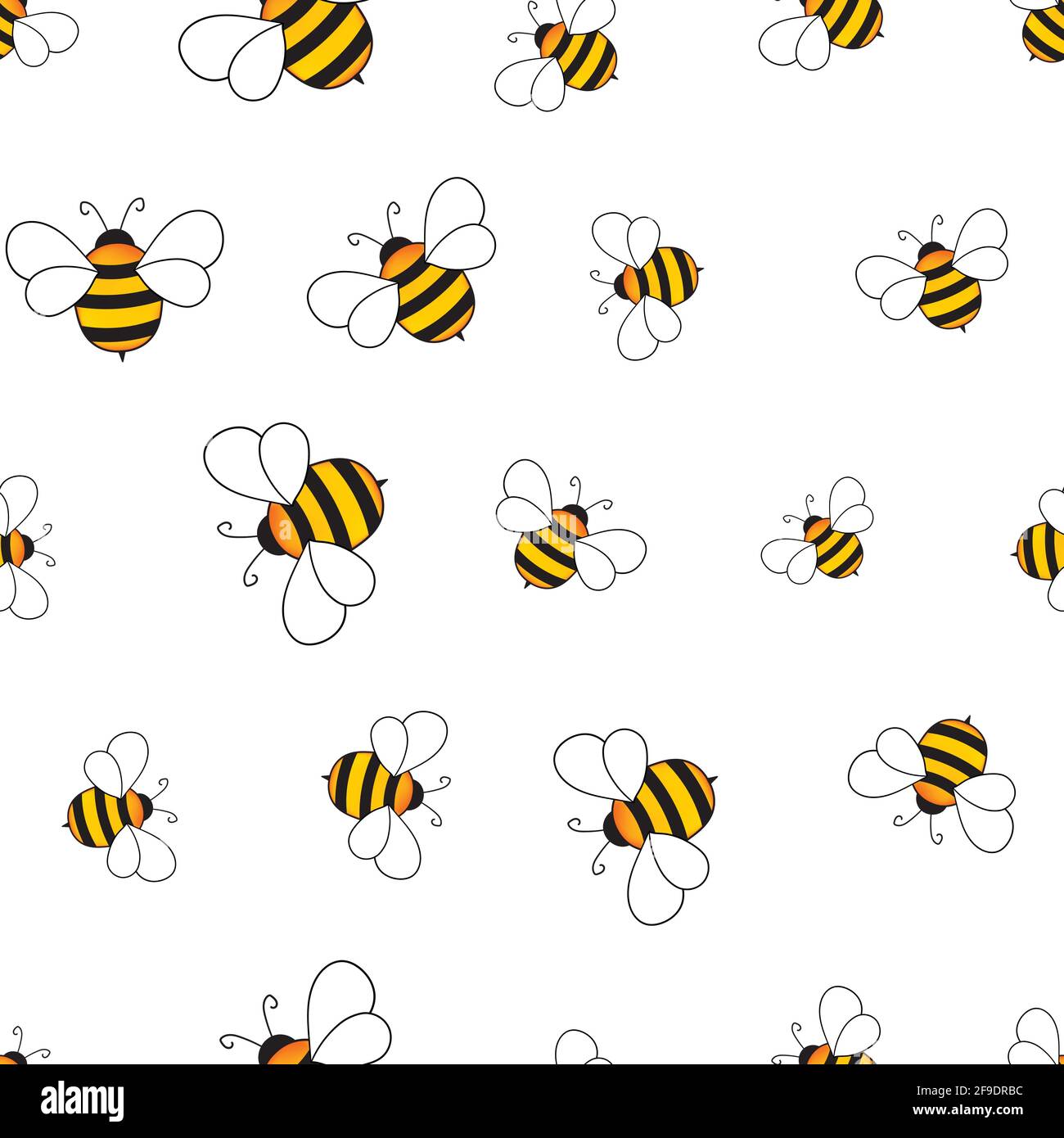 Seamless pattern with bees on white background. Small wasp. Vector ...
