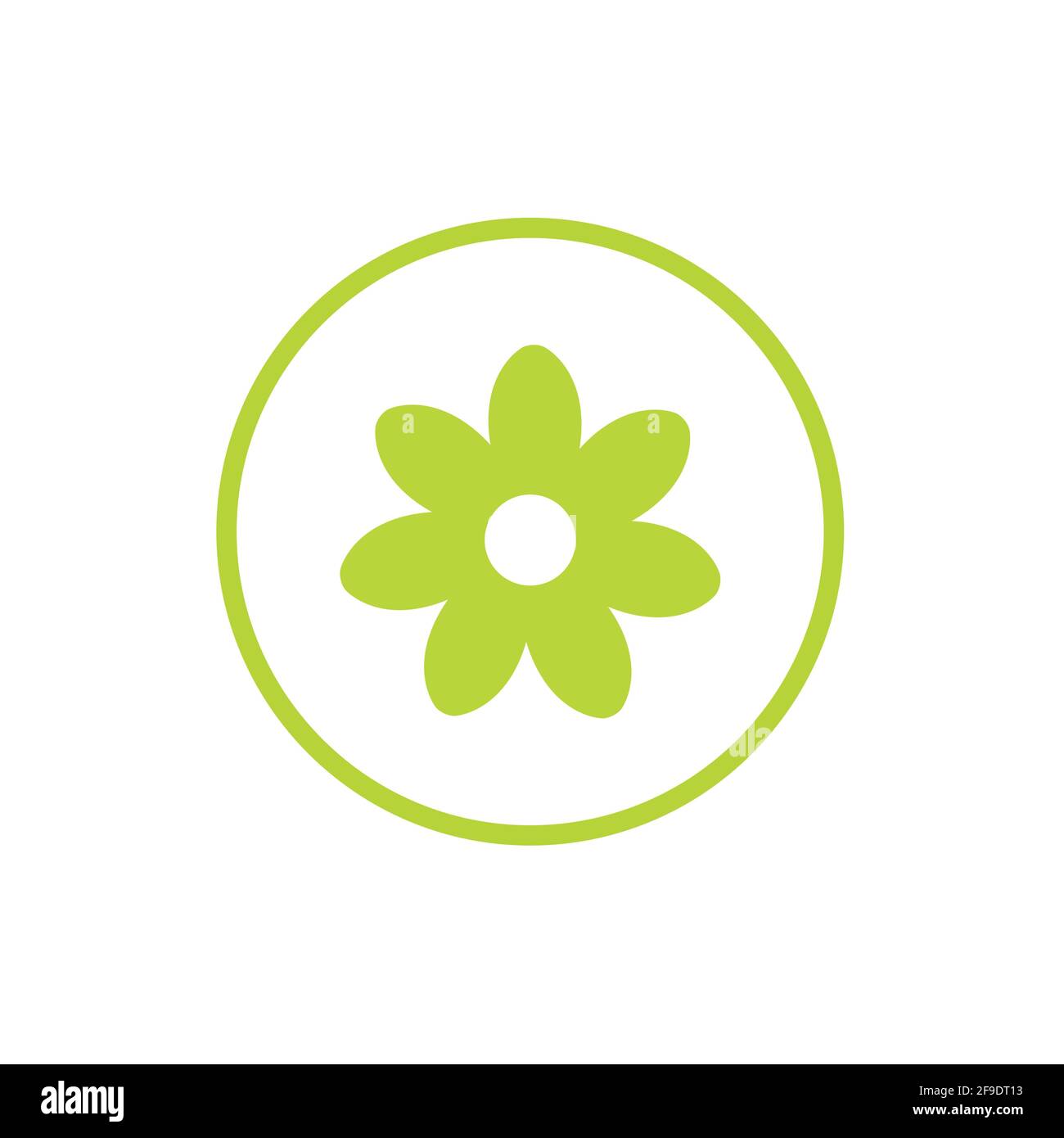 Green flat icon of camomile with curved sprig. Isolated on white ...