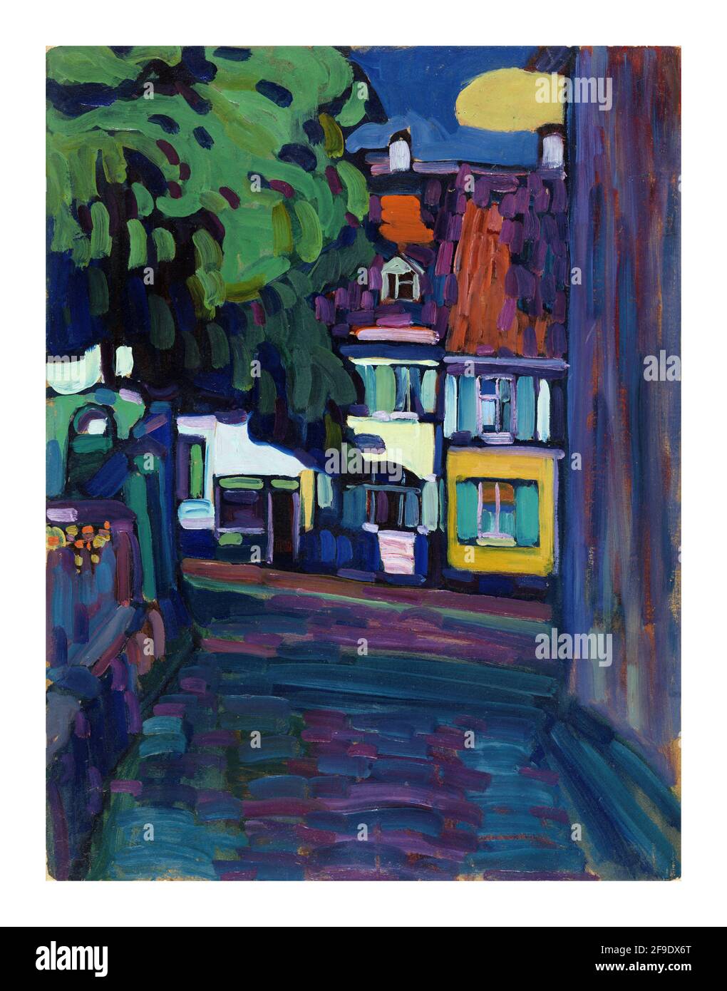 Painting by Wassily Kandinsky: Murnau: Houses in the Obermarkt, Oil on cardboard. 1908. Stock Photo