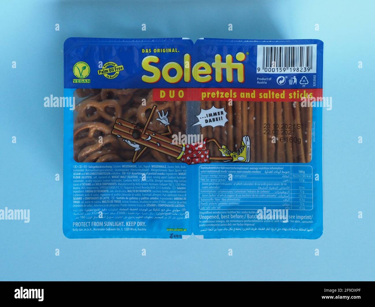 FELDBACH, AUSTRIA - CIRCA APRIL 2021: Packet of Soletti pretzels and salted sticks Stock Photo