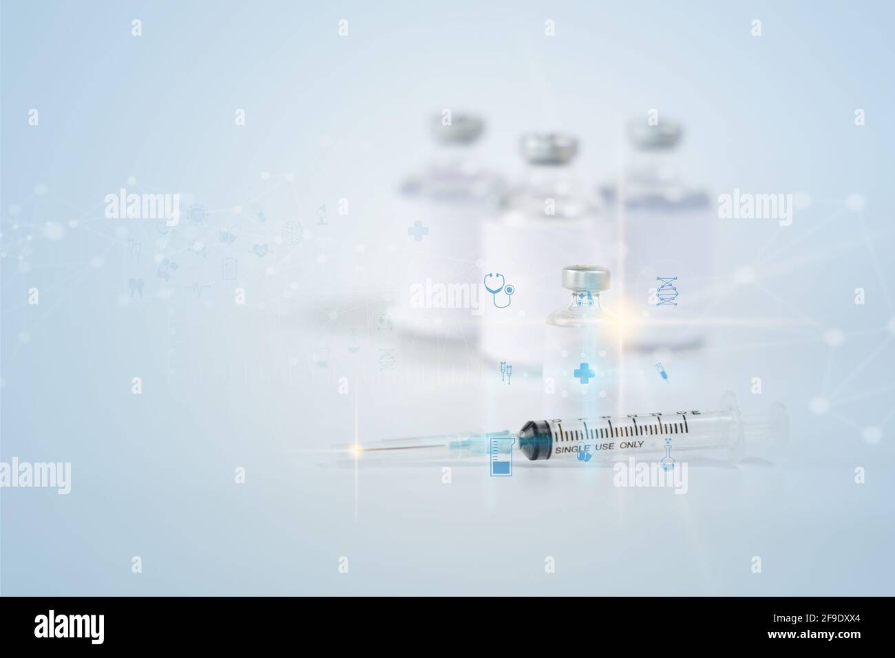 medical technology and futuristic Injection vaccine flu antibiotic on ...