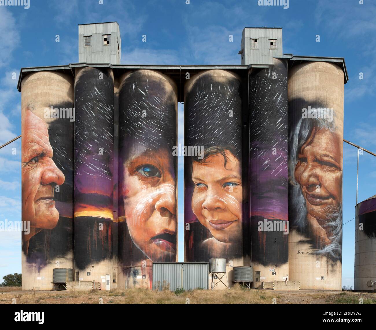 ''Indigenous'' Silo Art, Sheep Hills, Victoria, Australia Stock Photo