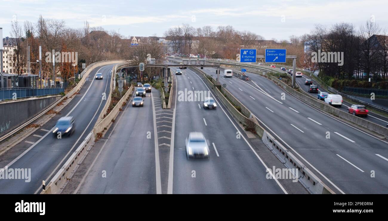 Cars on the highway 40, Essen, Ruhr area, North Rhine-Westphalia, Germany, Europe Stock Photo