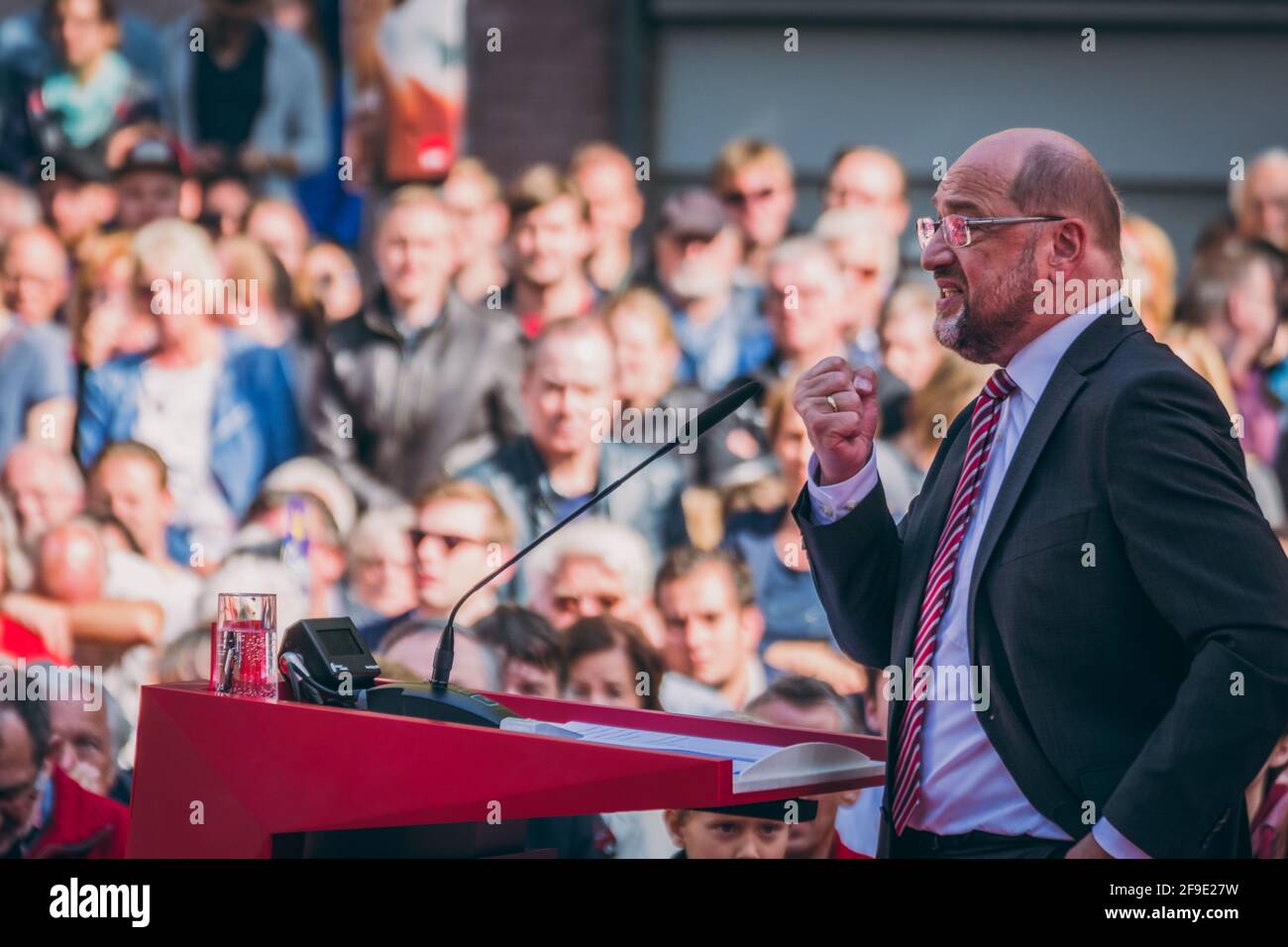 Aachen, Germany - 23 September 2017: Martin Schulz, German politician and social democrats candidate for the chancellorship helds election campaign sp Stock Photo