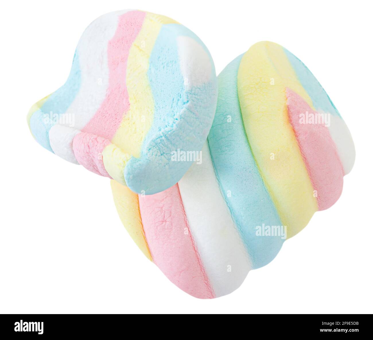 Marshmallow candy white, yellow and pink isolated on white background