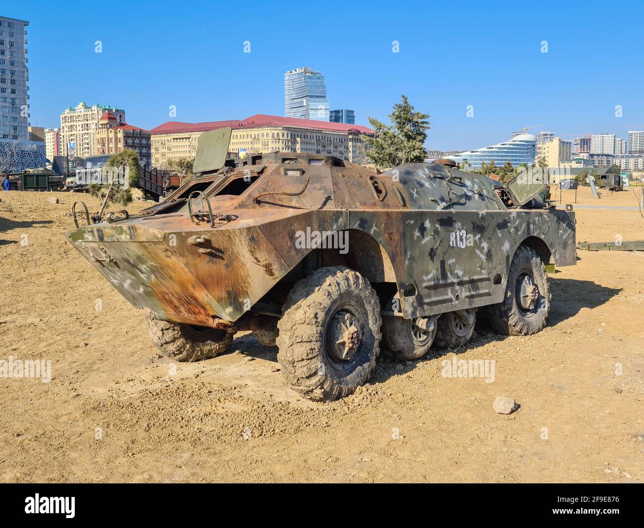 BRDM-2 is an amphibious armoured patrol car used by Russia and the former Soviet Union - Baku, Azerbaijan, 04-16-2021 Stock Photo