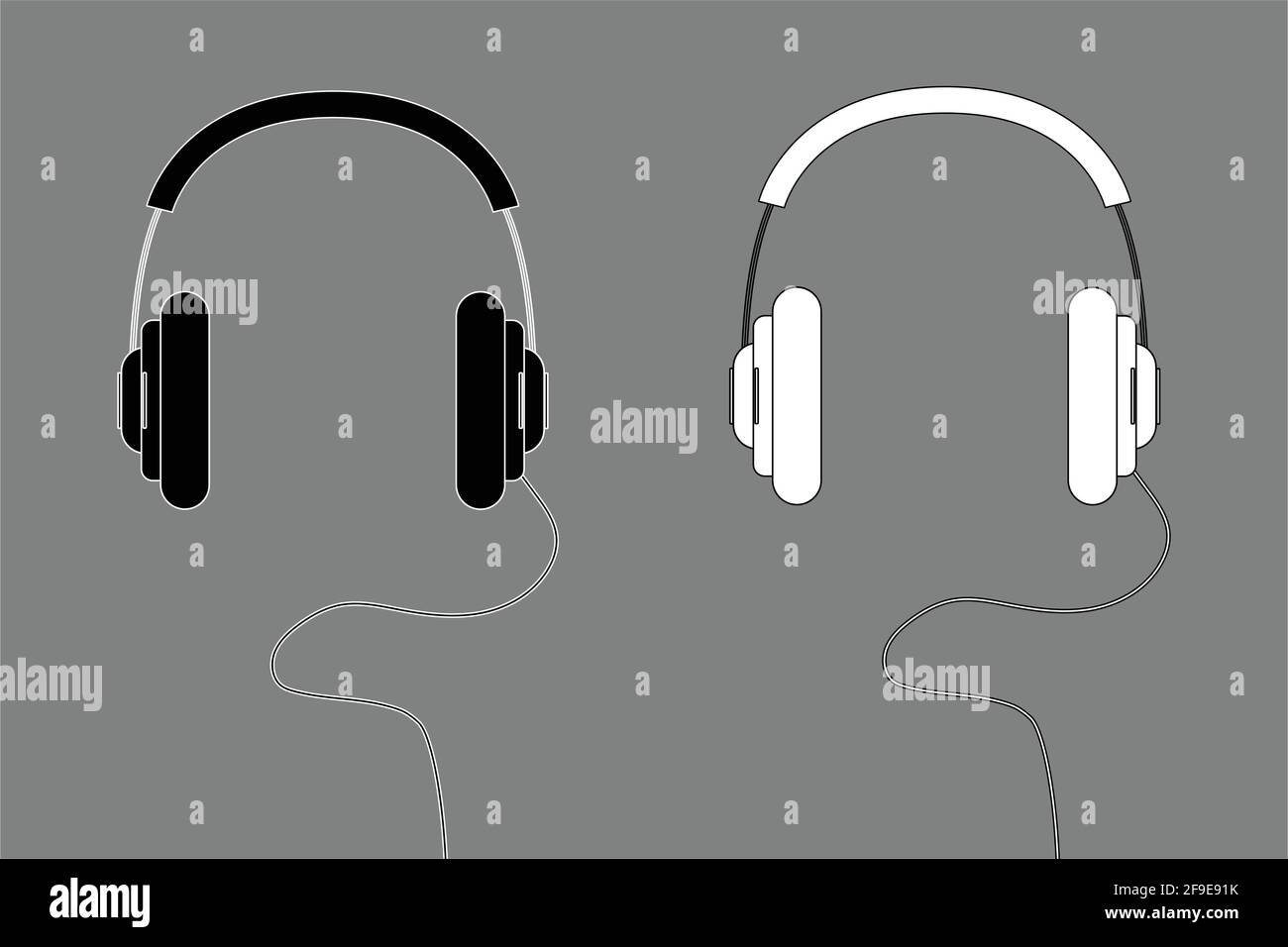 Wired headphones black white outline Stock Vector