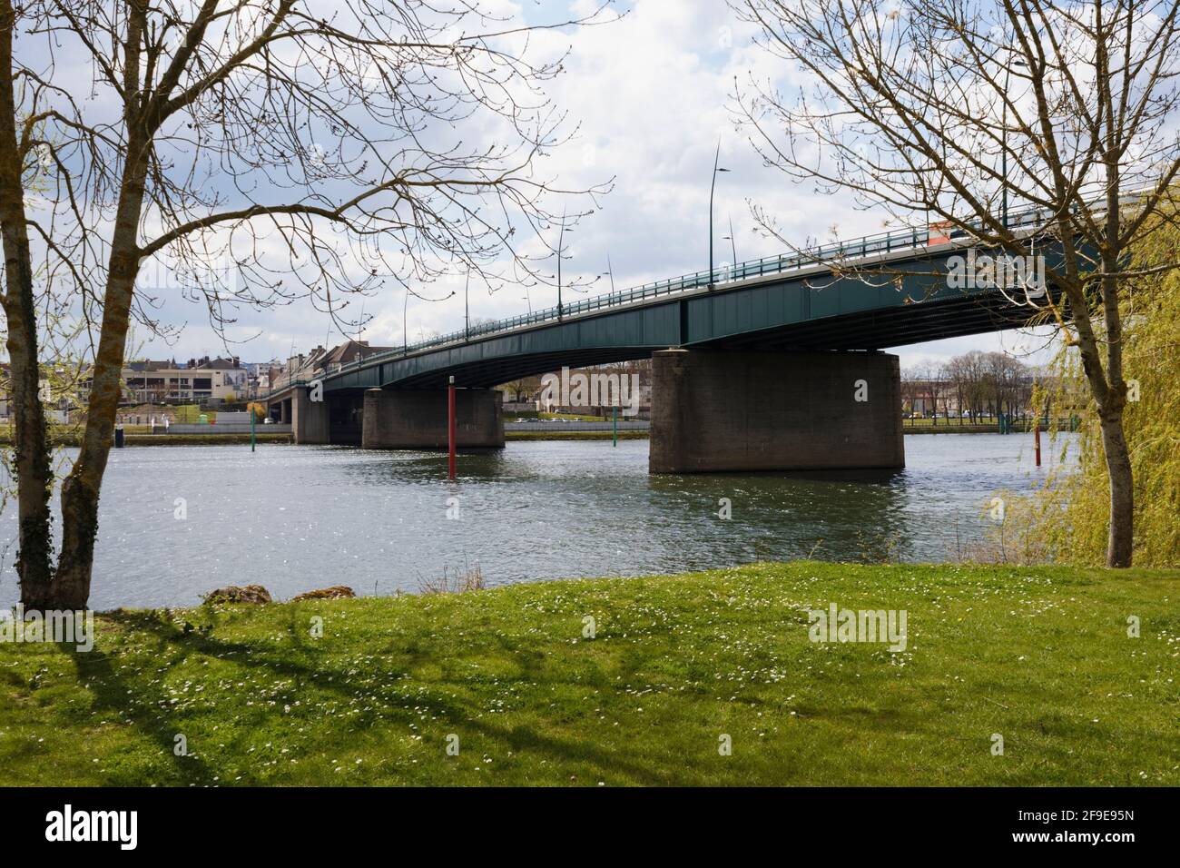 Pont Clemenceau viewed from the right bank of the River Seine at Vernon, Eure, Normandy, France Stock Photo