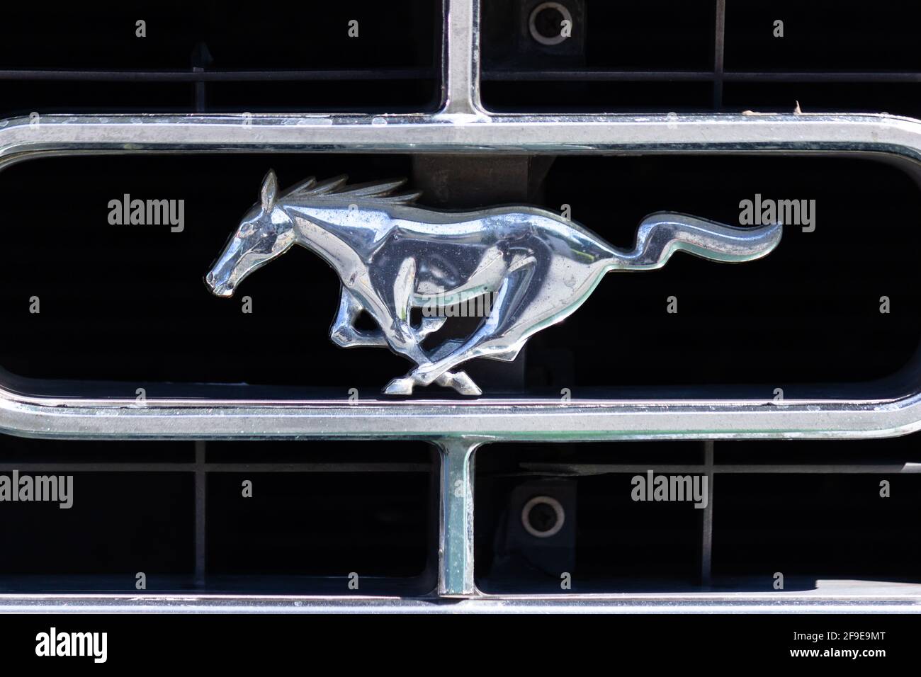 Classic Ford Mustang grill emblem Stock Photo