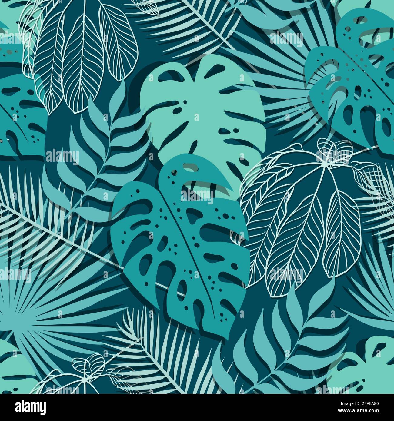 Vector seamless pattern with colorful tropical plants. Suitable for textiles, printing and wrapping paper. Stock Vector