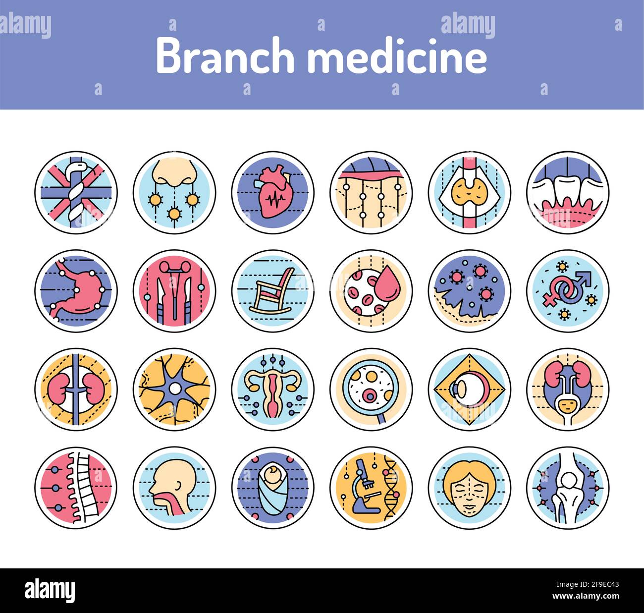 Branch medicine line icons set. Isolated vector element. Stock Vector