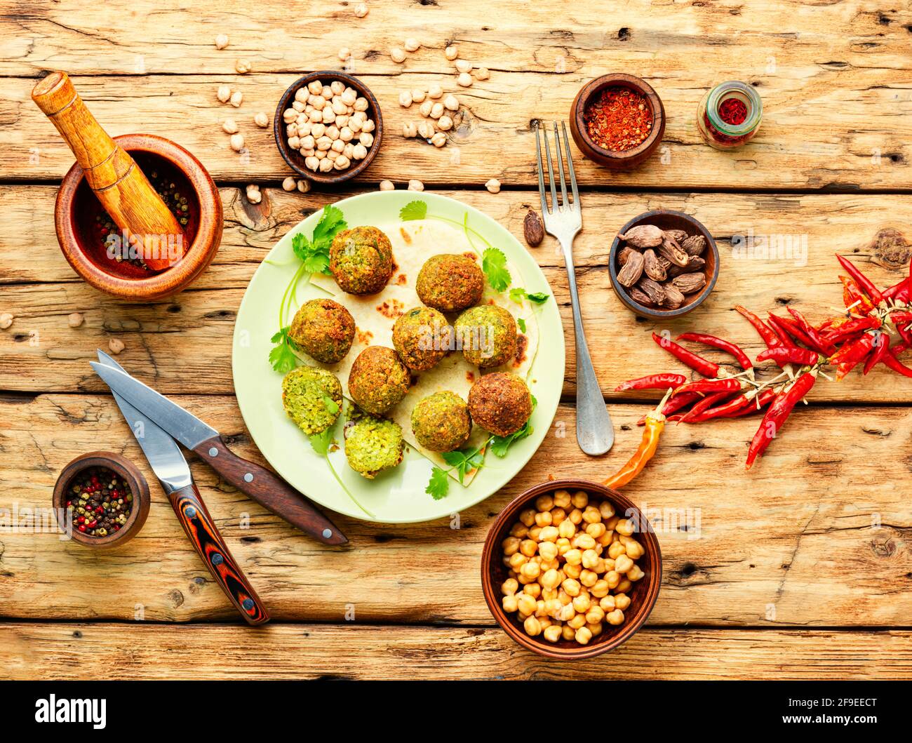Falafel deepfried balls made from chopped legumes or chickpeas Stock
