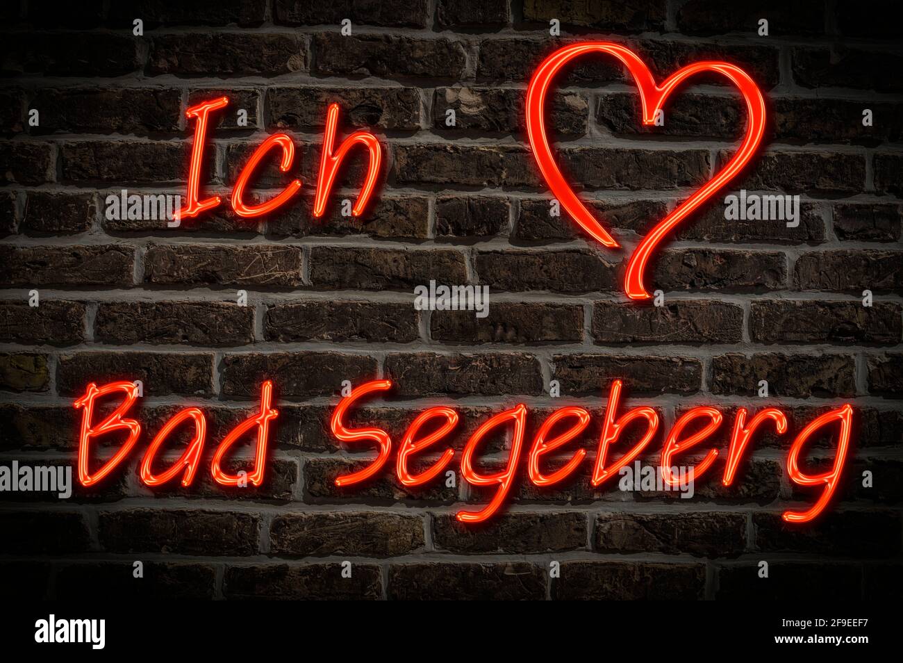 Leuchtreklame, Ich liebe Bad Segeberg, Schleswig-Holstein, Deutschland, Europa | Illuminated advertising, I love Bad Segeberg, Schleswig-Holstein, Ger Stock Photo
