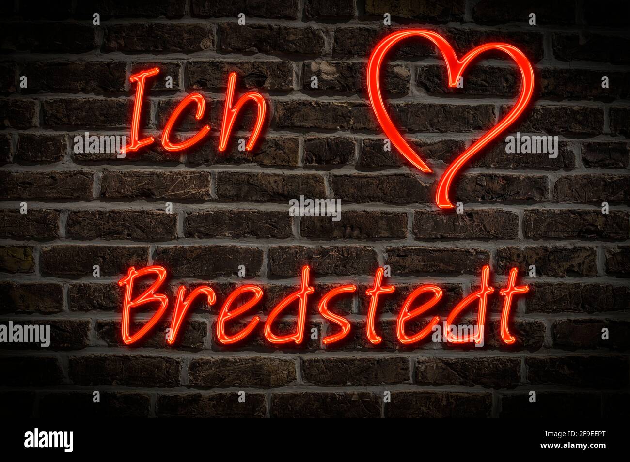 Leuchtreklame, Ich liebe Bredstedt, Schleswig-Holstein, Deutschland, Europa | Illuminated advertising, I love Bredstedt, Schleswig-Holstein, Germany, Stock Photo