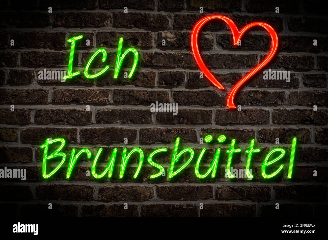 Leuchtreklame, Ich liebe Brunsbüttel, Schleswig-Holstein, Deutschland, Europa | Illuminated advertising, I love Brunsbüttel, Schleswig-Holstein, Germa Stock Photo