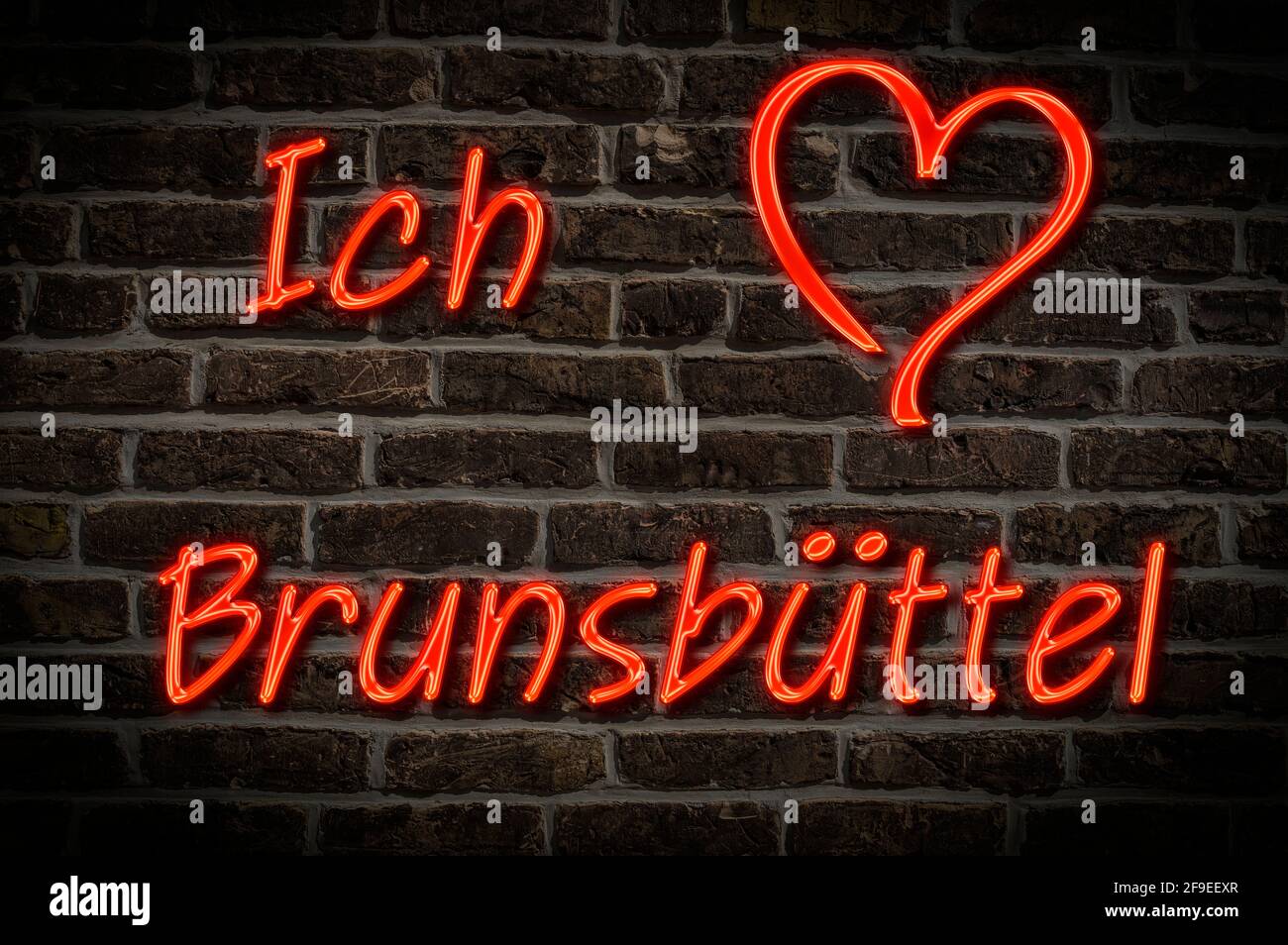 Leuchtreklame, Ich liebe Brunsbüttel, Schleswig-Holstein, Deutschland, Europa | Illuminated advertising, I love Brunsbüttel, Schleswig-Holstein, Germa Stock Photo