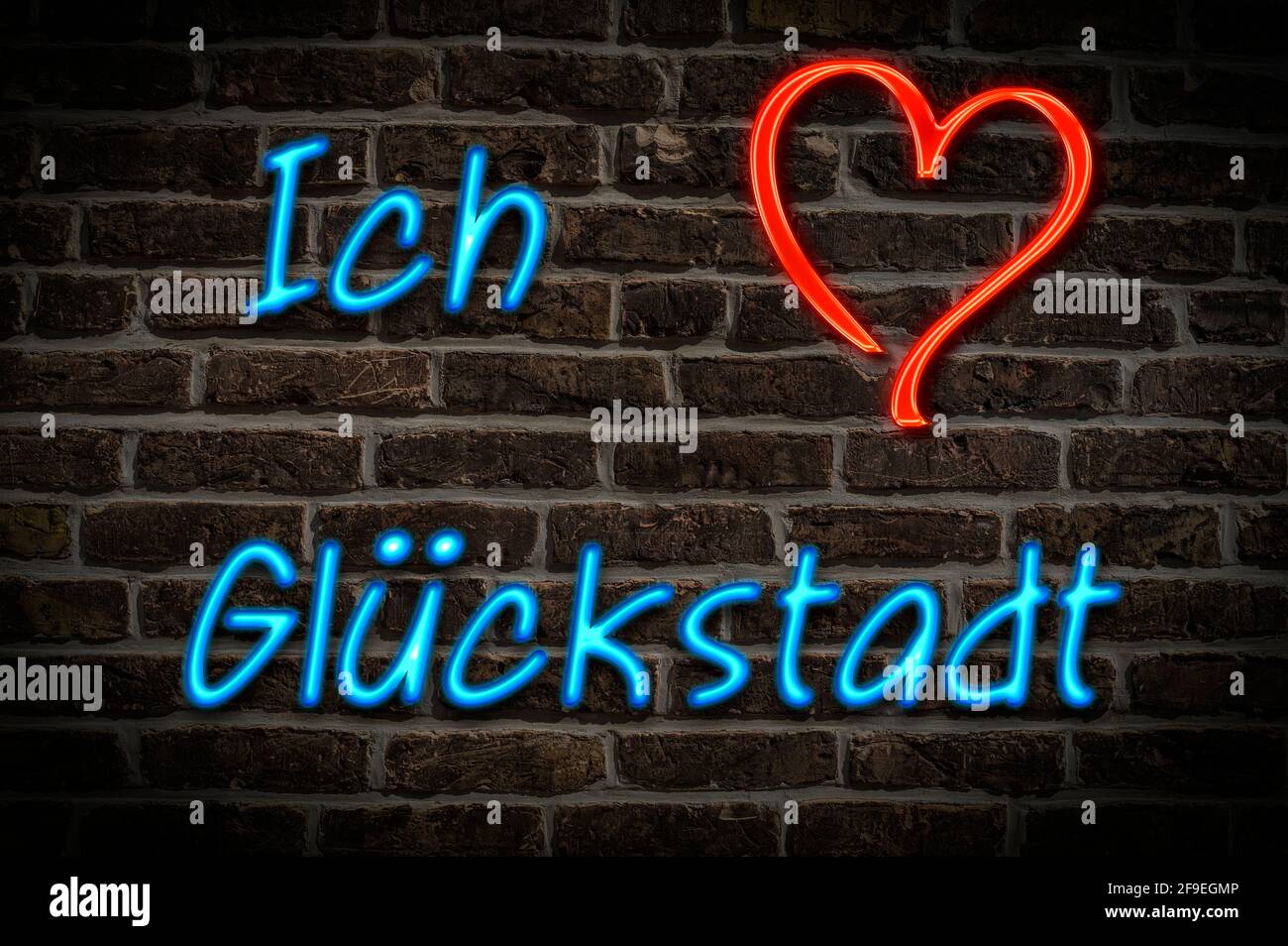 Leuchtreklame, Ich liebe Glückstadt, Schleswig-Holstein, Deutschland, Europa | Illuminated advertising, I love Glückstadt, Schleswig-Holstein, Germany Stock Photo