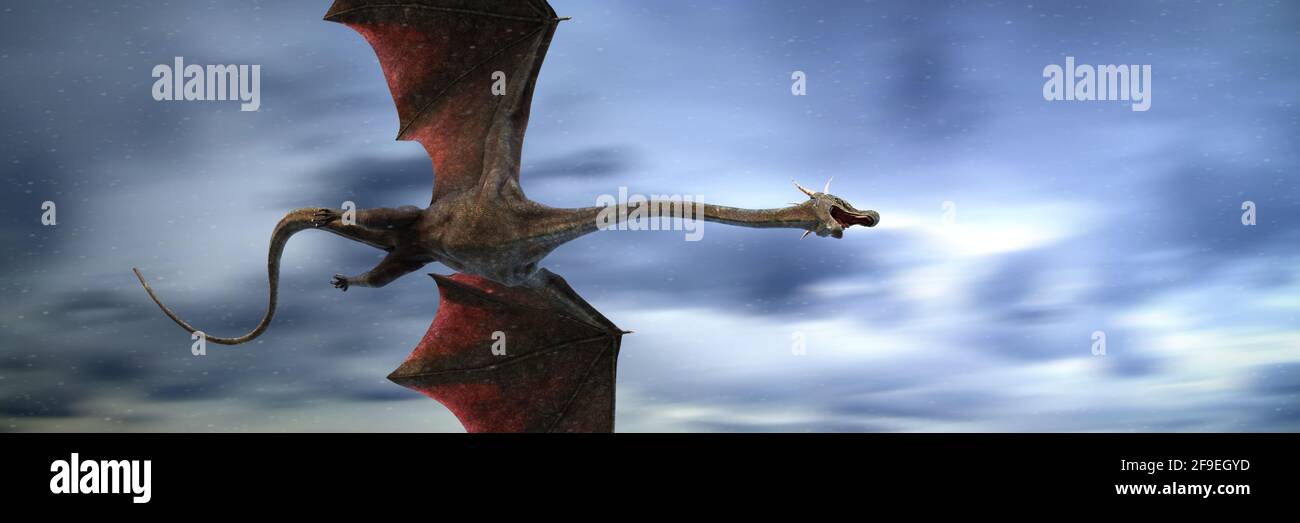 flying dragon (3d render banner) Stock Photo