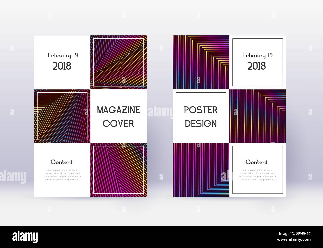 Business cover design template set. Rainbow abstract lines on wine red
