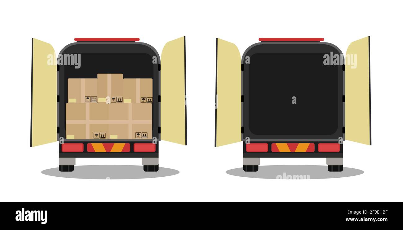 Delivery truck with boxes and empty truck vector illustration. Stock Vector