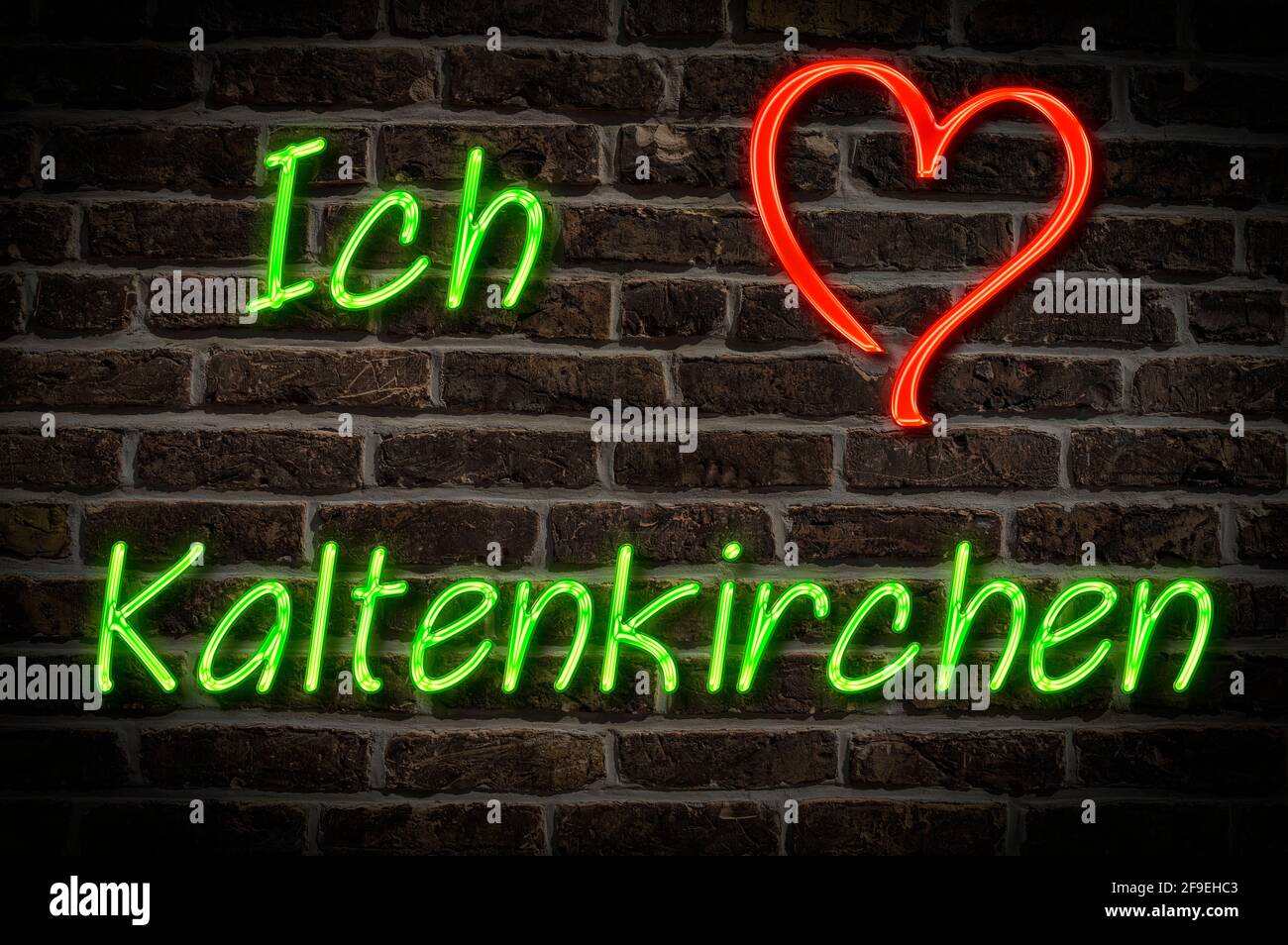 Leuchtreklame, Ich liebe Kaltenkirchen, Schleswig-Holstein, Deutschland, Europa | Illuminated advertising, I love Kaltenkirchen, Schleswig-Holstein, G Stock Photo