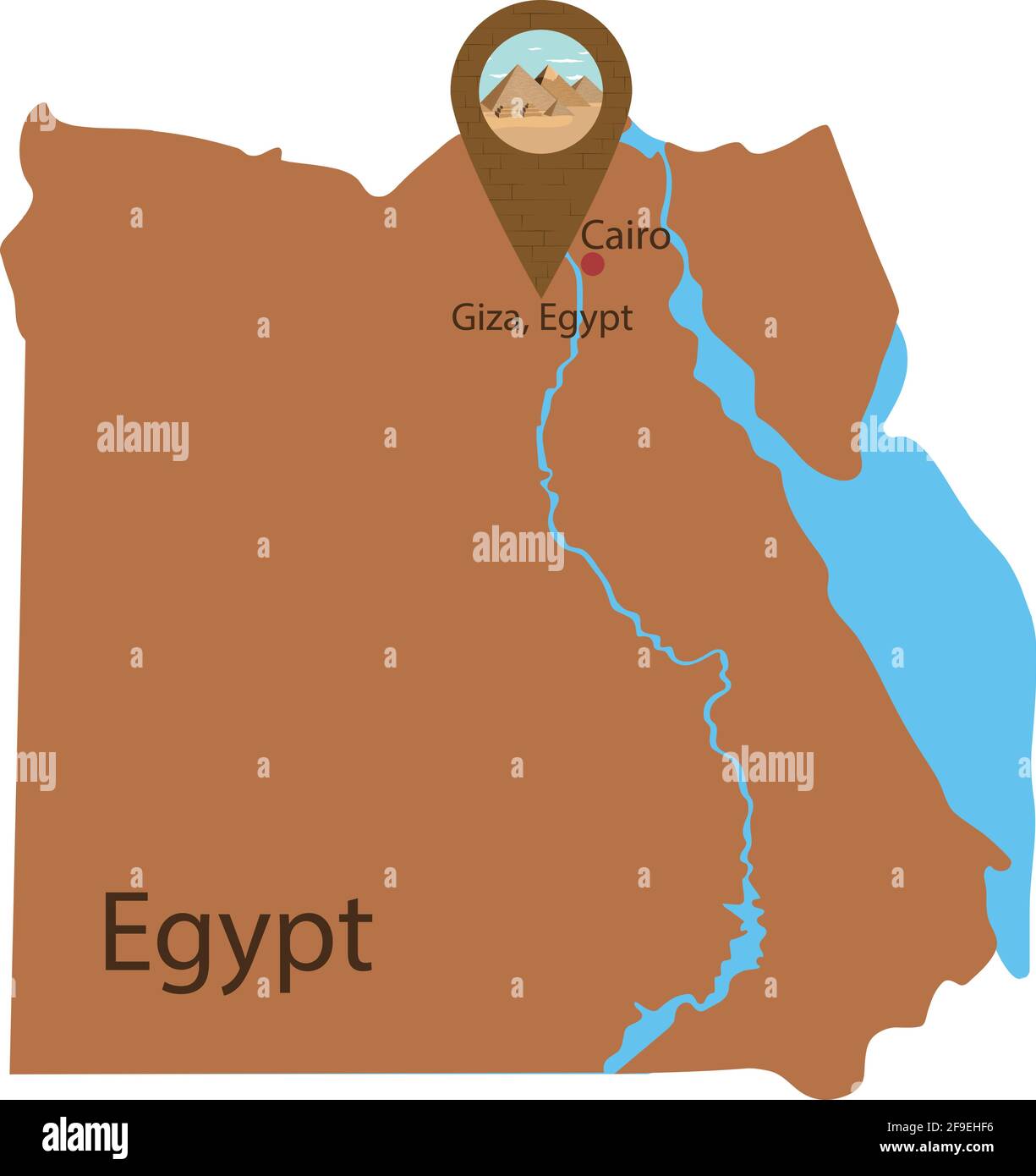Vector illustration of a map of Egypt. Vector illustration of gps icon. Location icon. Egypt pyramids at Giza. ector illustration of the Pyramid of Qu Stock Vector