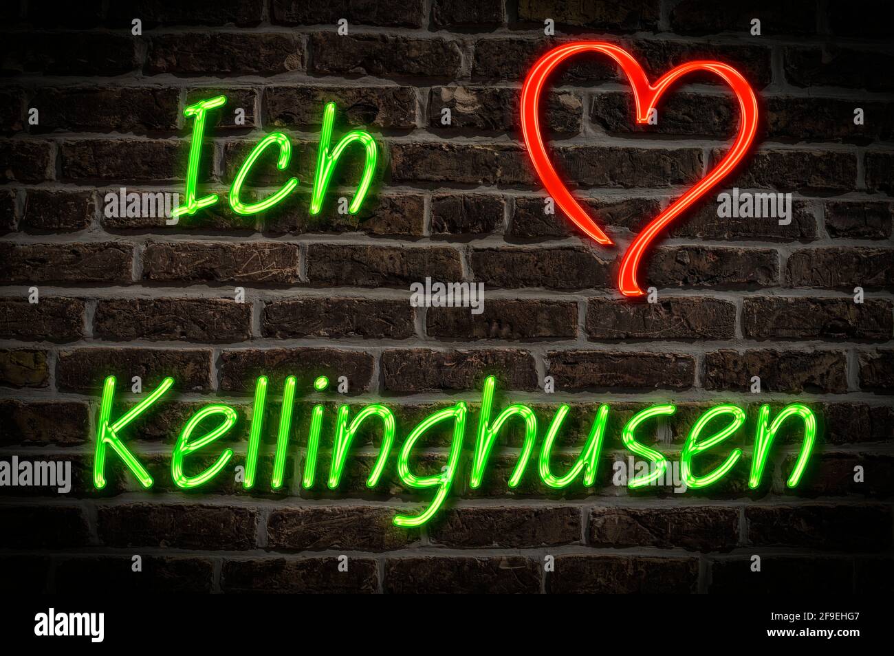 Leuchtreklame, Ich liebe Kellinghusen, Schleswig-Holstein, Deutschland, Europa | Illuminated advertising, I love Kellinghusen, Schleswig-Holstein, Ger Stock Photo