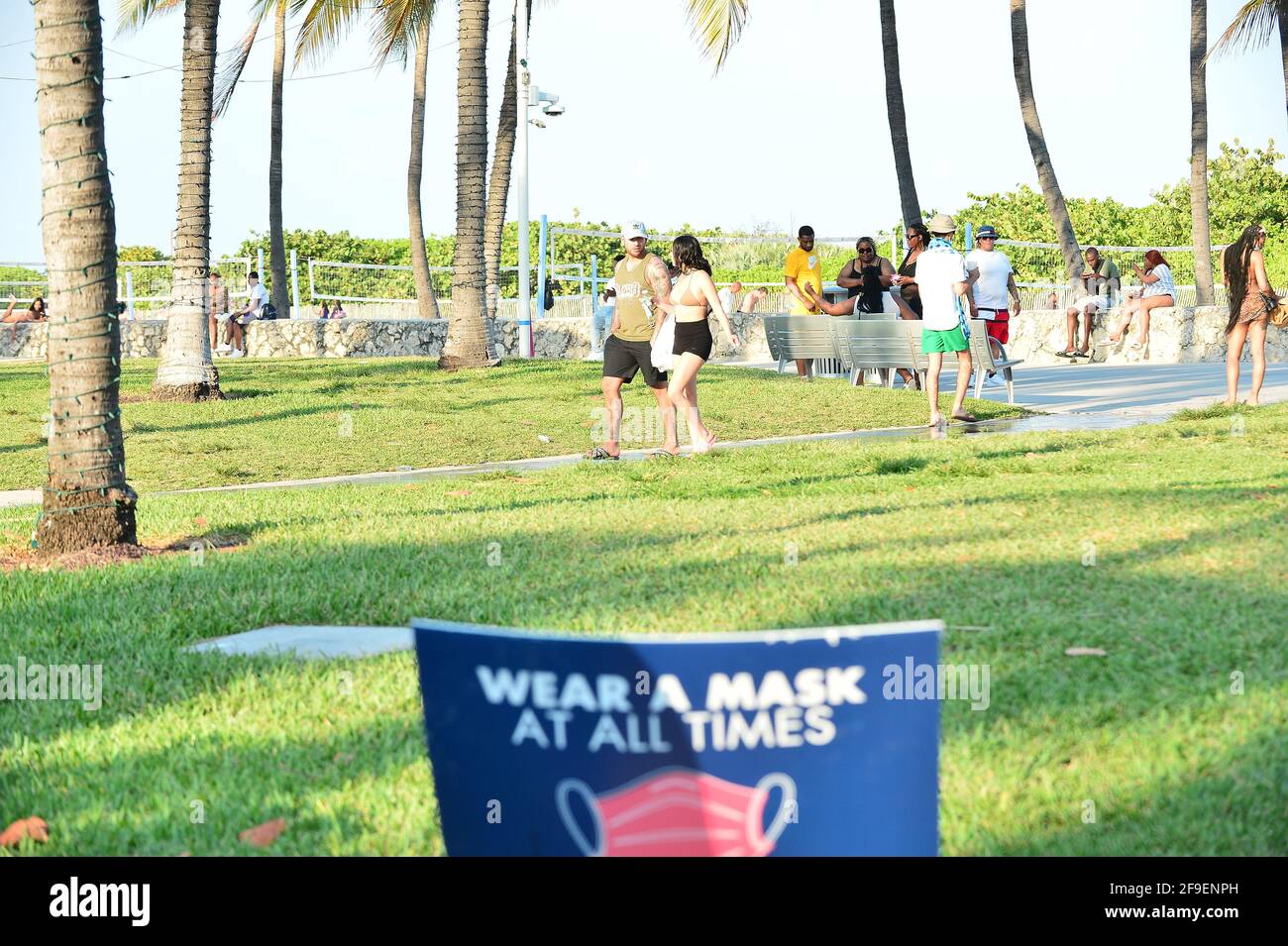 A general view of people on Ocean Drive, Miami Beach as curfews have