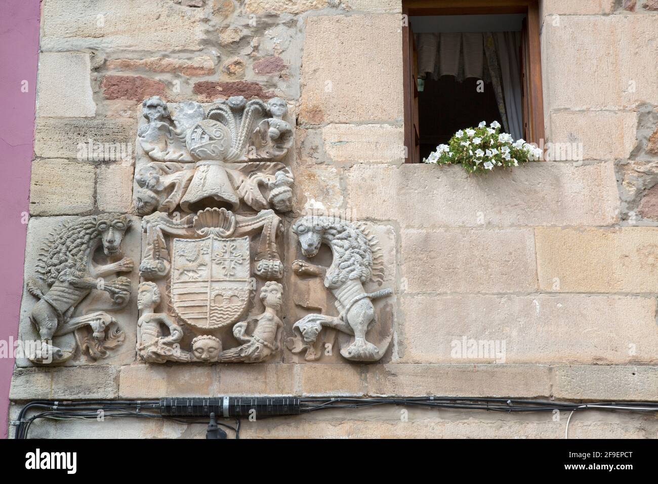 Coat of Arms on Building Facade, Puente Viesgo; Pasiego; Valley; Cantabria; Spain Stock Photo