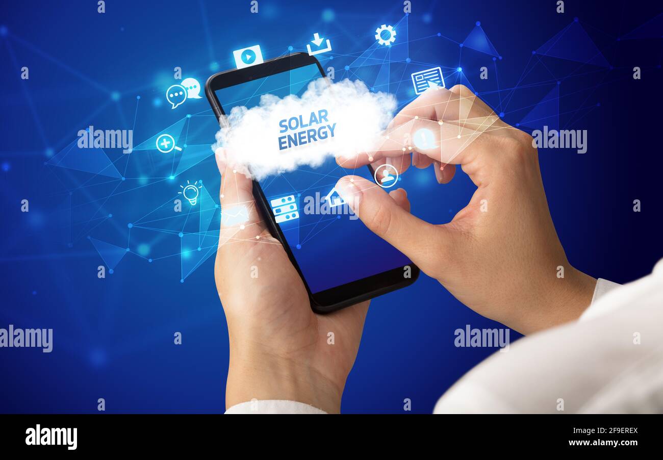 Hand using smartphone with cloud technology concept Stock Photo - Alamy