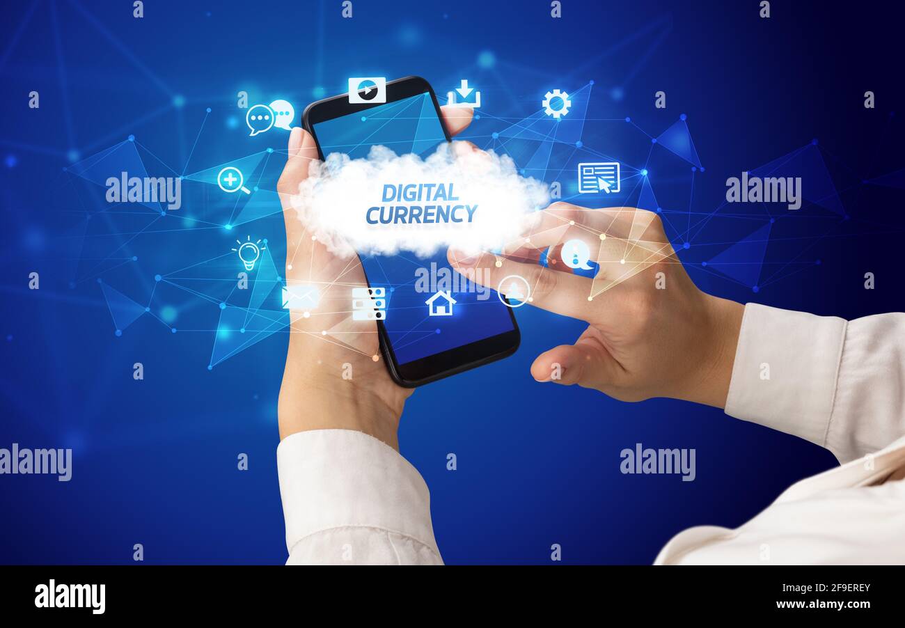 Hand using smartphone with cloud technology concept Stock Photo - Alamy