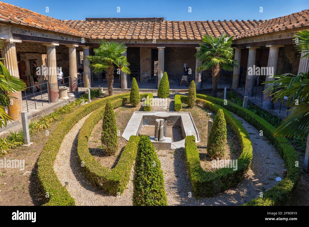 House of the Golden Cupids with garden in peristylium courtyard in ancient city of Pompeii
