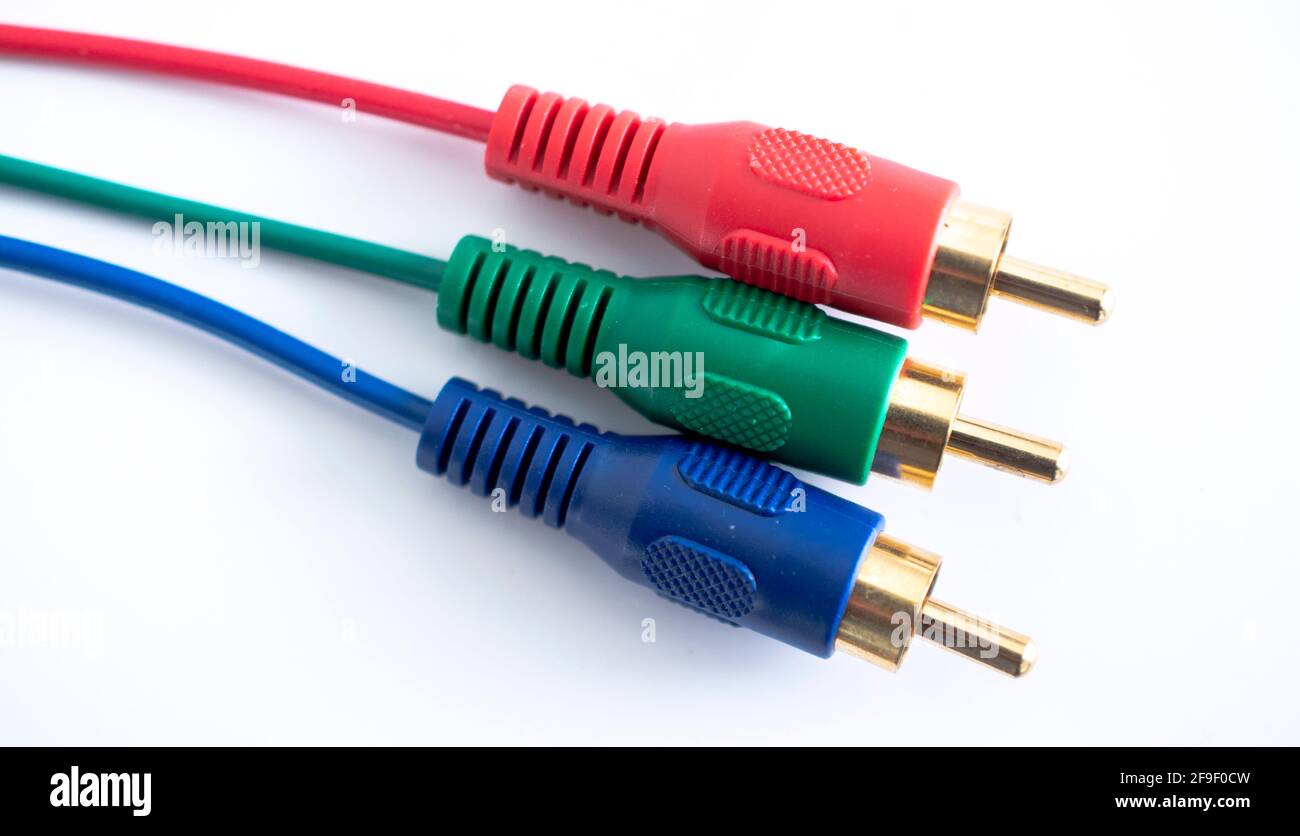 audiovideo analog cable on white background, red ,green ,blue color
